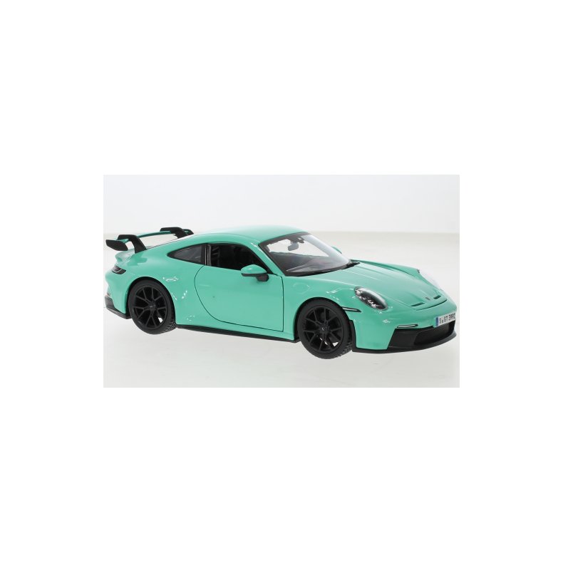 Porsche 911 GT3 (992) 2021, turquoise - 1:24 - Bburago (OBS! Defekt, sidepejl faldet af)