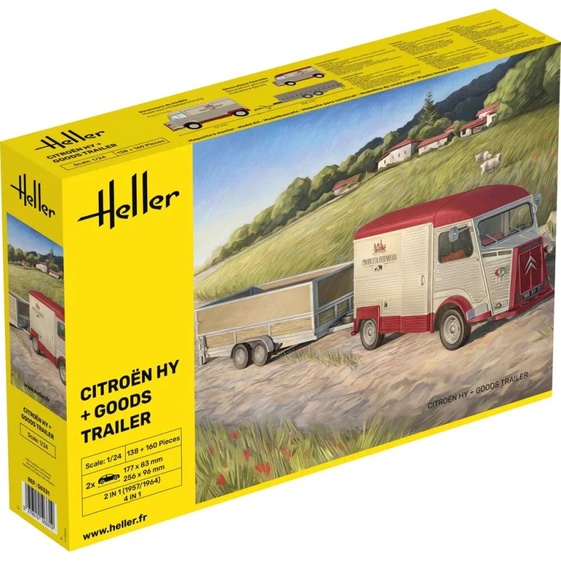Citroen HY + goods trailer (Bil kan bygges i 2 forskellige varianter (1957/1964)) - 1:24 - Heller