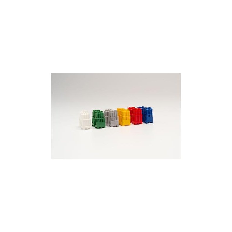 Gas cylinders with pallets, 2 x red / 2 x yellow / 2 x Grey / 2 x blue/ 2 x White / 2 x green - 1:87 / H0 - Herpa