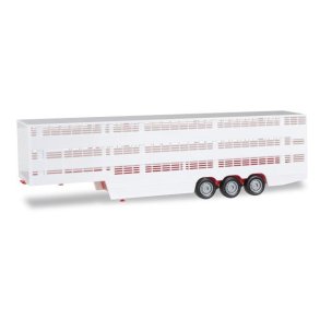 Cattle transporter trailer, white/red - 1:87 / H0 - Herpa