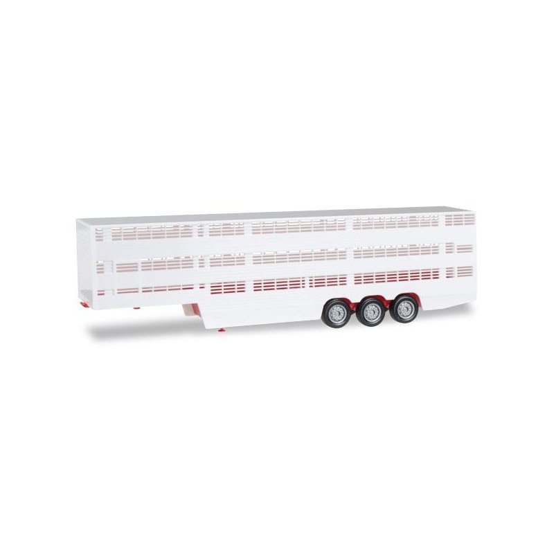 Cattle transporter trailer, white/red - 1:87 / H0 - Herpa