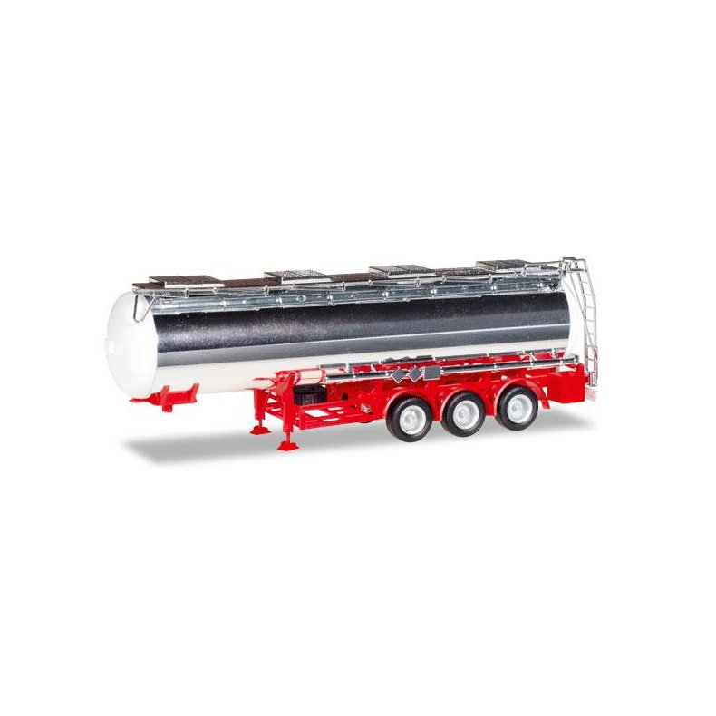 Chrome-plated chemical tank trailer Feldbinder, 32m&sup3; (red) - 1:87 / H0 - Herpa