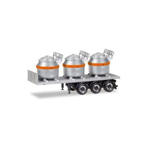 Trailer with 3 aluminum pots, silver - 1:87 / H0 - Herpa