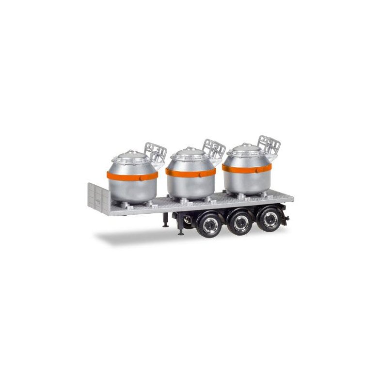 Trailer with 3 aluminum pots, silver - 1:87 / H0 - Herpa