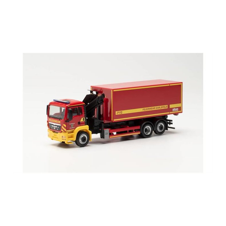 MAN TGS M Interchangeable loader truck with crane "Feuerwehr Karlsfeld" - 1:87 / H0 - Herpa