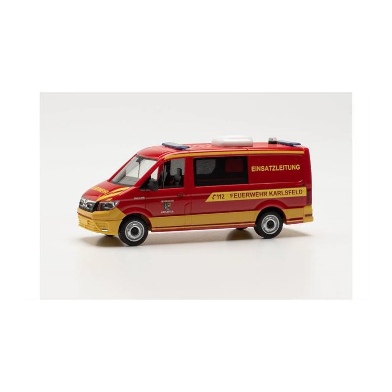 MAN TGE half bus flat roof emergency command vehicle "Feuerwehr Karlsfeld" - 1:87 / H0 - Herpa