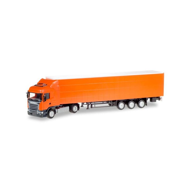 Scania R Highline curtain canvas semitrailer, unprinted (Meget tt p Post Danmark farvet) - 1:87 / H0 - Herpa