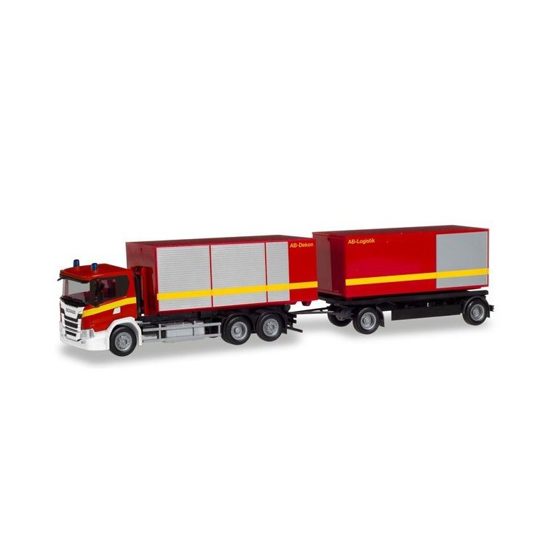 Scania CG 17 Abrollcontainer-H&auml;ngerzug "Feuerwehr" - 1:87 / H0 - Herpa