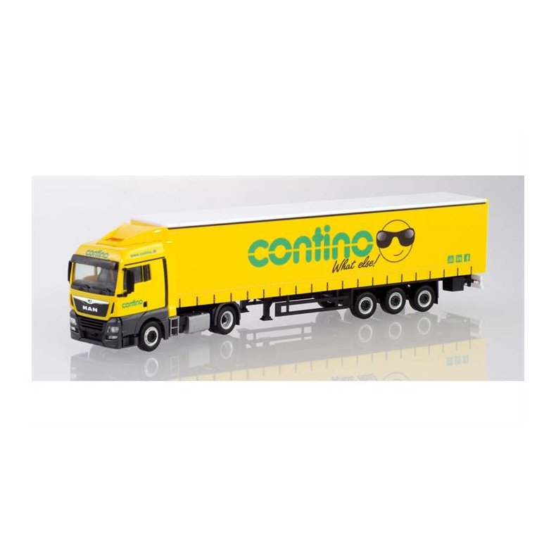 MAN TGX XLX Euro 6c curtain canvas semitrailer "Contino" (DK) - 1:87 / H0 - Herpa