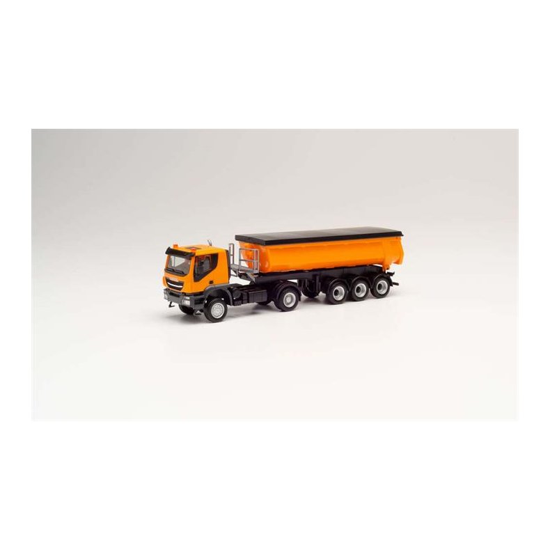 Iveco Trakker 4&times;4 thermal insulation trough semitrailer, communal orange - 1:87 / H0 - Herpa