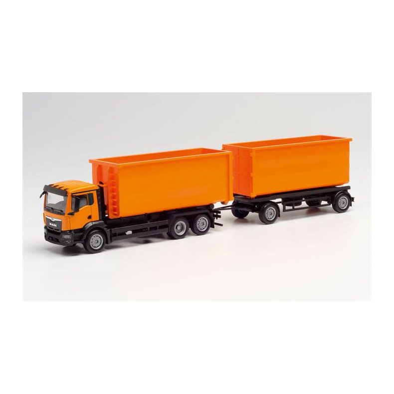 MAN TGS NN roll-off container truck with trailer, communal orange - 1:87 / H0 - Herpa