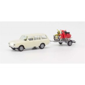 Wartburg 353 (1966) Tourist with trailer and 2 Simson - 1:87 / H0 - Herpa