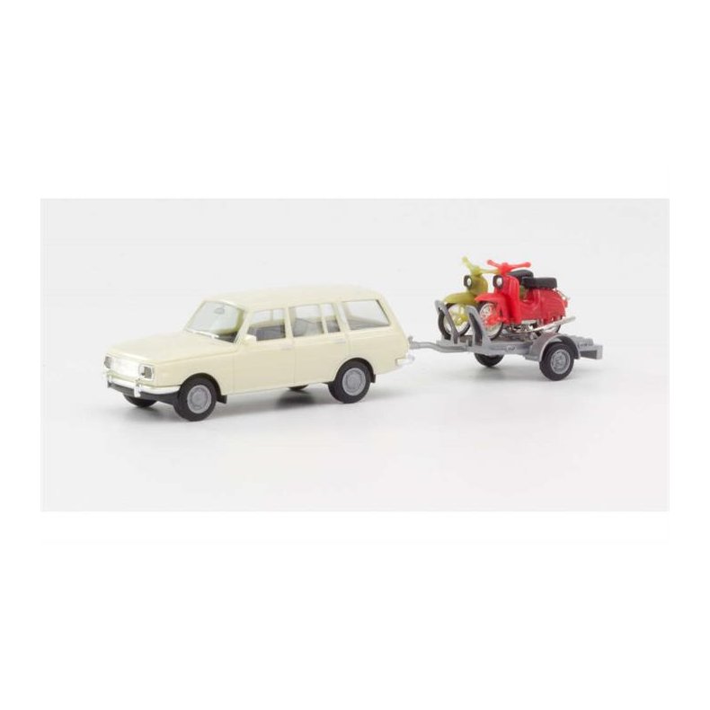 Wartburg 353 (1966) Tourist with trailer and 2 Simson - 1:87 / H0 - Herpa