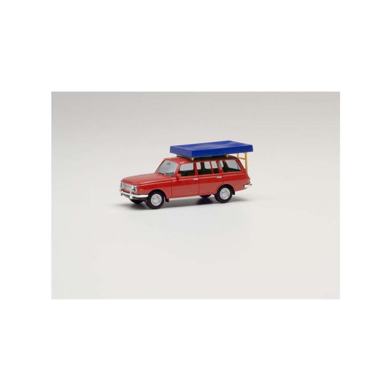 Wartburg 353 (1966) Tourist red, with Roof tent - 1:87 / H0 - Herpa