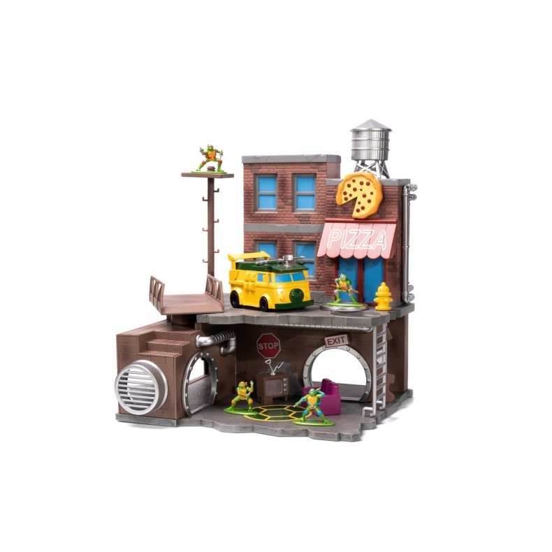 Nano Figures: Turtles Nano Scene "Turtle Lair" (med 4 stk. metalfigurer) - Jada Toys