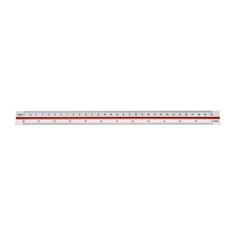 Linex trekantet mlestok 312 (1:100, 1:200, 1:250, 1:300, 1:400, 1:500) 30cm, rd/grn