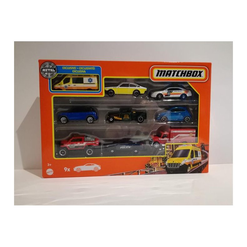 9 stk. st med eksklusiv Renault ambulance - 1:64 - Matchbox