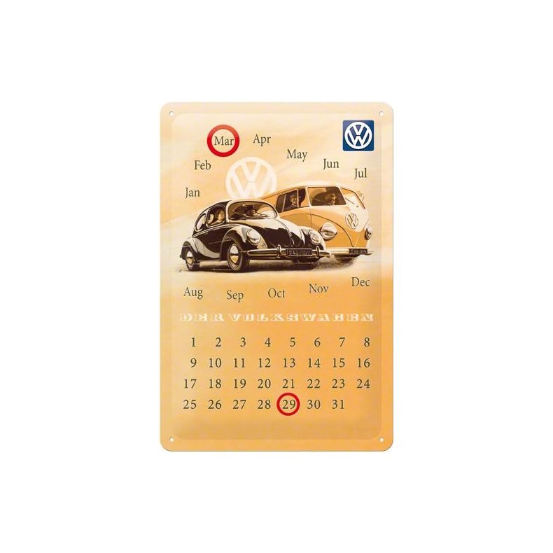 Blikskilt 20x30 cm m/kalender "VW" - Nostalgic Art