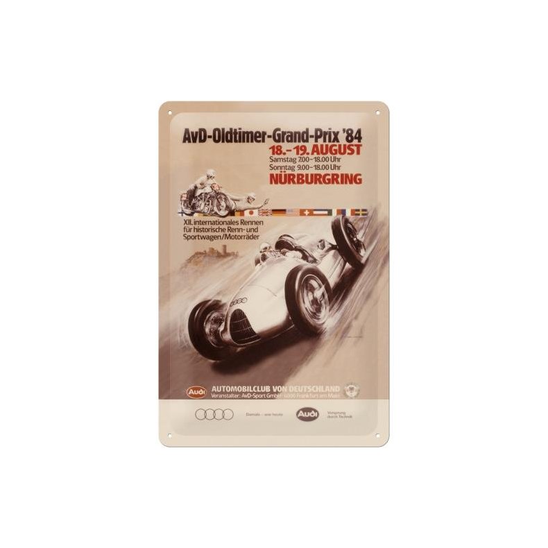Blikskilt 20x30 cm "Audi AvD Old Timer Grand Prix '84" - Nostalgic Art