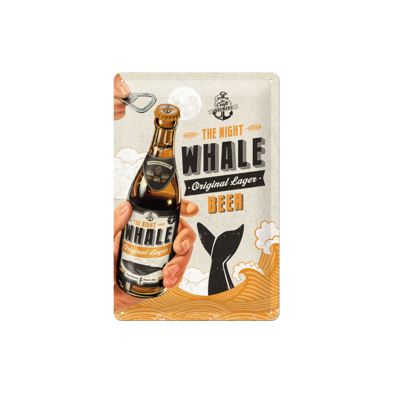Blikskilt 20x30 cm "Beer Bottle - The Night Whale" - Nostalgic Art