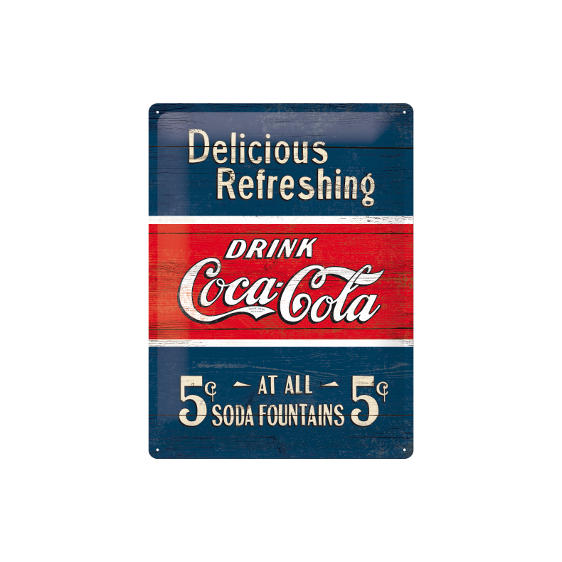 Blikskilt 30x40 cm "Coca-Cola - Delicious Refreshing, blue" - Nostalgic Art