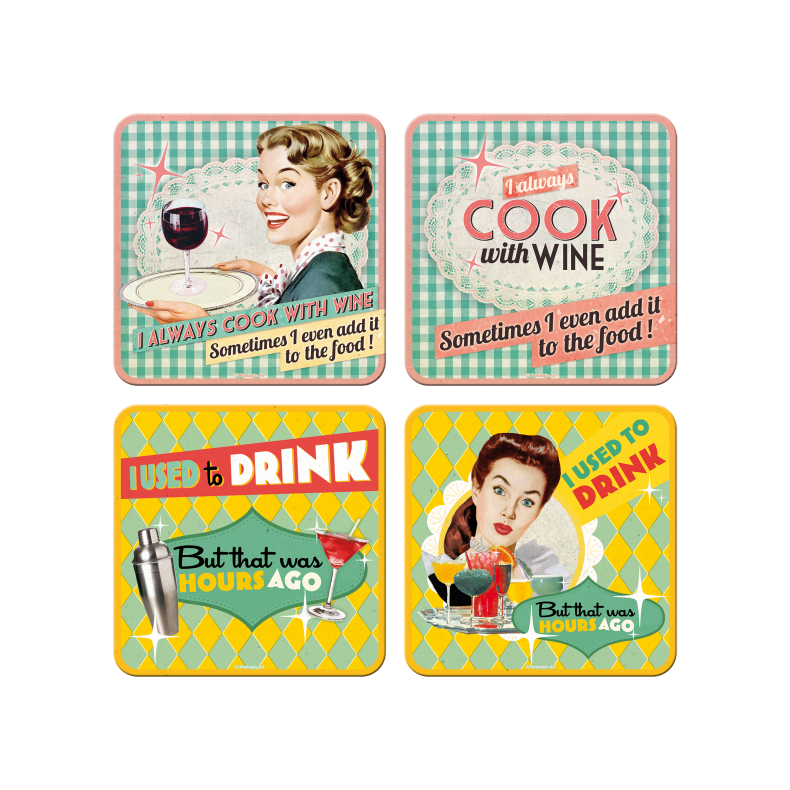 Flaskebakker/lbrikker "Say It 50's - Drink &amp; Wine" (4 stk.) - Nostalgic Art