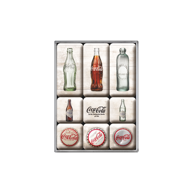 Kleskabsmagnetst "Coca-Cola - Bottle Timeline", 9 stk. magneter - Nostalgic Art