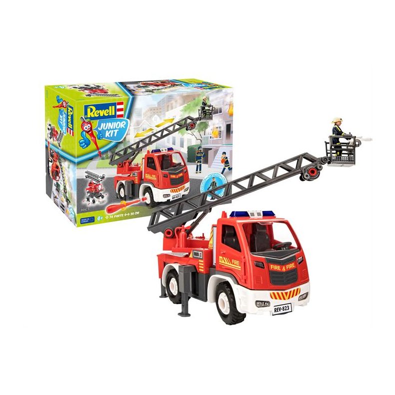 Fire brigade ladder wagon with figure - 1:20 - Junior Kit - Revell