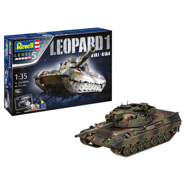 Gift-Set Leopard 1 A1A1-A1A4 (Indhold: Leopard, 6 dser basismaling, lim og pensel) - 1:35 - Revell