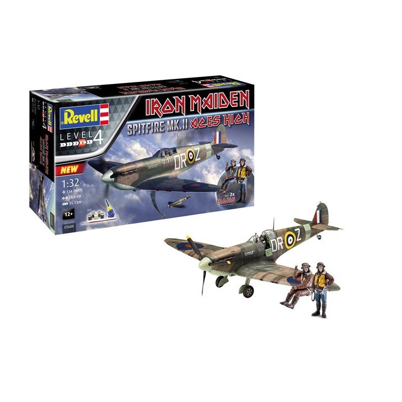 Gift-Set Spitfire Mk.II "Aces High" Iron Maiden (Indhold: 1 flymodel, 5 dser basismaling, lim og pensel) - 1:32 - Revell