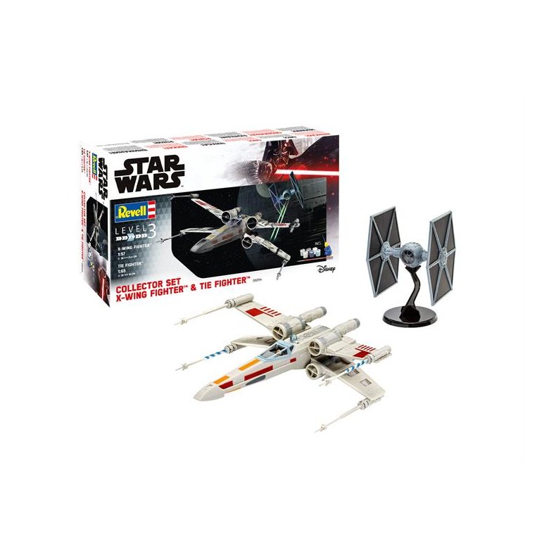 STAR WARS Collector Set X-Wing Fighter + TIE Fighter (Indhold: 1 model, 6 dser basismaling, lim og pensel) - 1:57 &amp; 1:65 - Revell