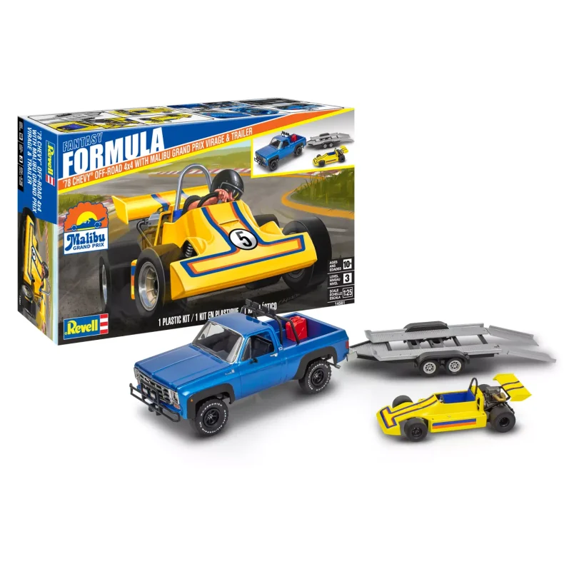 1978 Chevy Off-Road 4x4 with Malibu Grand Prix Virage (go-kart) &amp; Trailer - 1:25 - Revell-Monogram