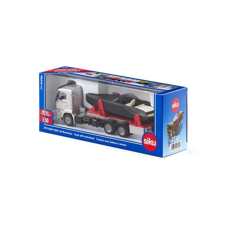 MAN TGM 18.230 lastbil med speedbd (Frauscher 747 Mirage) / Truck with motorboat - 1:50 - Siku (SIKU SUPER)