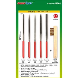 5 stk. minifile med messingbrste / Assorted needle files set (Middle-Toothed)-3*140mm - Trumpeter